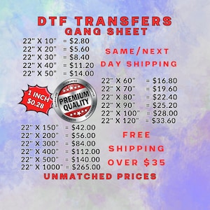 Custom DTF Transfers: Gang Sheets, Heat Transfer, Iron-On DTF Decals, Direct to Film Print