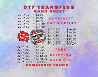 Custom DTF Transfers: Gang Sheets, Heat Transfer, Iron-On DTF Decals, Direct to Film Print