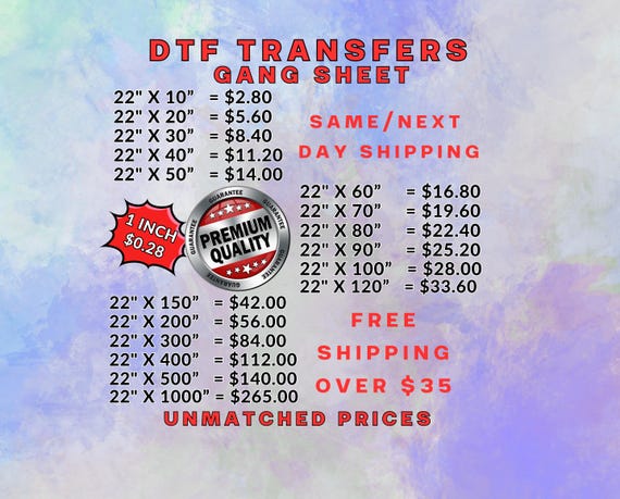 Custom DTF Transfers: Gang Sheets, Heat Transfer, Iron-On DTF Decals, Direct to Film Print