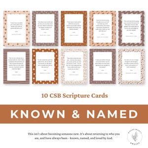 Cartões de Escrituras CSB Conhecidos e Nomeados, Cartões de Versículos Bíblicos para Imprimir, Identidade em Cristo, Encorajamento Cristão para Mulheres, Recurso de Estudo Bíblico