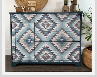Boho Style Upcylced Handpainted & Decoupaged Storage Cabinet with Drawers