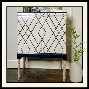 Compact Cocktail Cabinet | hand painted contemporary decoupaged drinks station | bar cart