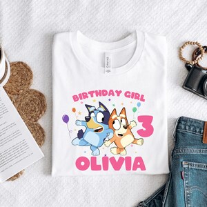 Birthday Girl Shirt • Custom 3rd Birthday Tee for Toddler • Personalized Cartoon Dog Shirt • Name & Age Party Outfit for Girls