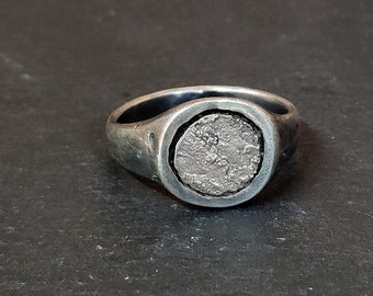 Signet Ring for Men, Seal Silver Ring, Raw Silver Ring, Statement Ring,  Natural Texture Ring, Silver Signet Ring, Seal Ring, Men Pinky Ring