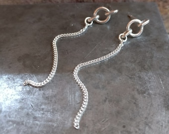 Boho Earrings, Minimalist Earrings, Chain Earrings, Long Post Earrings, Sterling Silver Earrings, Links Earrings, Silver Thread Earrings