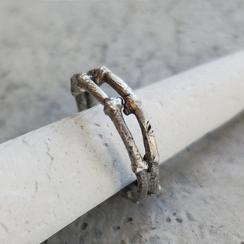 Silver twig ring, double twig ring, nature inspired ring, delicate women's ring, gift for woman, beautiful ring for woman, Natural texture. image 1