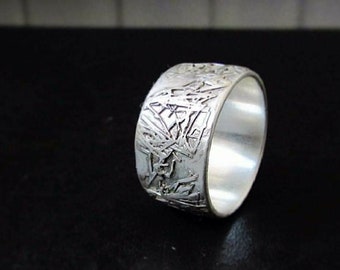 Trouwring voor mannen, brede zilveren ring voor mannen, ring met ruwe textuur, massief zilveren ring, indrukwekkende ring voor mannen, trouwring, zilveren band