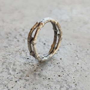 Silver twig ring, double twig ring, nature inspired ring, delicate women's ring, gift for woman, beautiful ring for woman, Natural texture. image 3