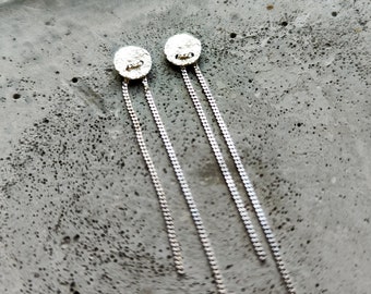 Silver Stud Earrings, Silver Chain Earrings, Earrings for Women,  Long Silver Earrings, Unique Earrings, Raw Texture Earrings