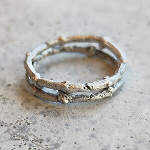 Silver twig ring, double twig ring, nature inspired ring, delicate women's ring, gift for woman, beautiful ring for woman, Natural texture. image 2