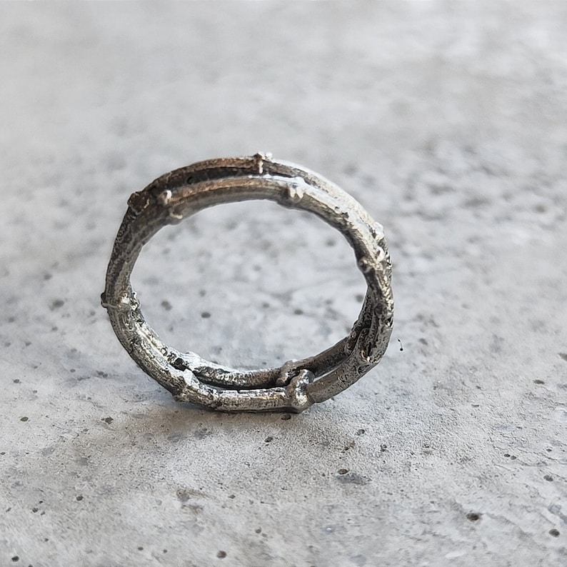 Silver twig ring, double twig ring, nature inspired ring, delicate women's ring, gift for woman, beautiful ring for woman, Natural texture. image 4