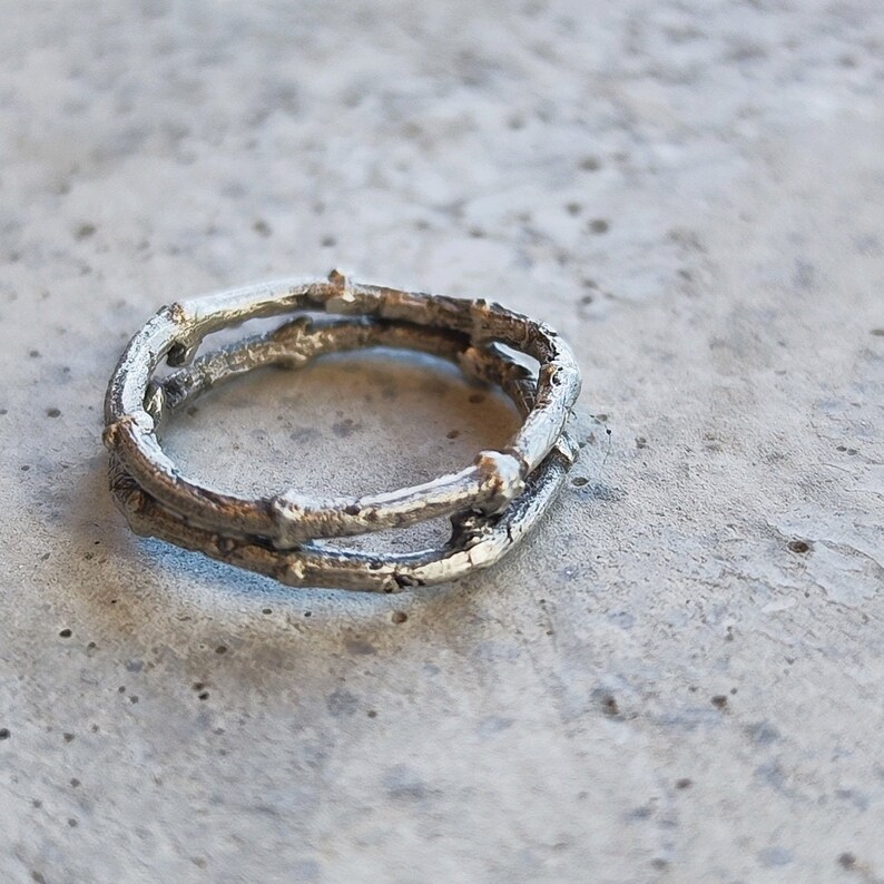 Silver twig ring, double twig ring, nature inspired ring, delicate women's ring, gift for woman, beautiful ring for woman, Natural texture. image 5