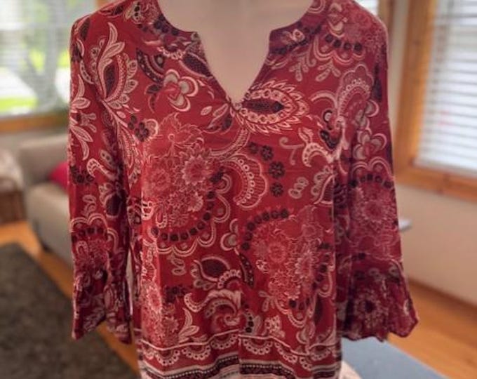 Ann Taylor Factory Paisley Floral Blouse Medium | 3/4 Sleeve Women’s Top | Boho Chic Casual Work Shirt