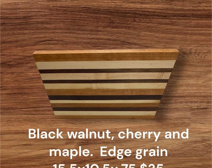 Edge Grain Cutting Board Black Walnut, Cherry Maple Reversible Handmade Wood Board Chef Gift & Kitchen Decor