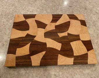 Dynamic "Drunken Pattern" Maple & Black Walnut Cutting Board | Artisan Kitchen Art Piece