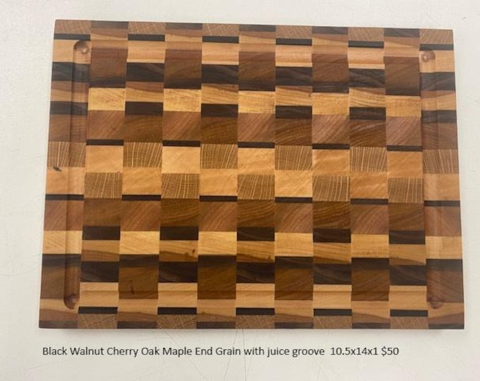 End Grain Cutting Board with Juice Groove – Walnut, Cherry, Oak & Maple | Premium Wood Butcher Block | Chef Gift