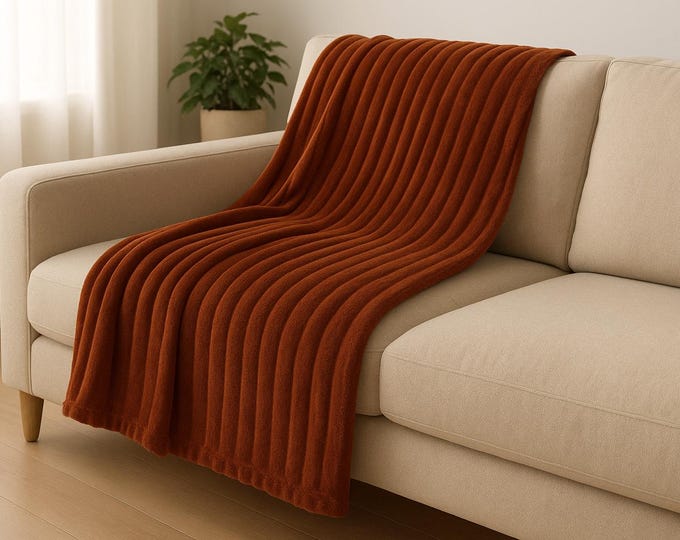 Soft Polyester Blanket in Rust Orange Stripes | Machine Washable 3'x2'
