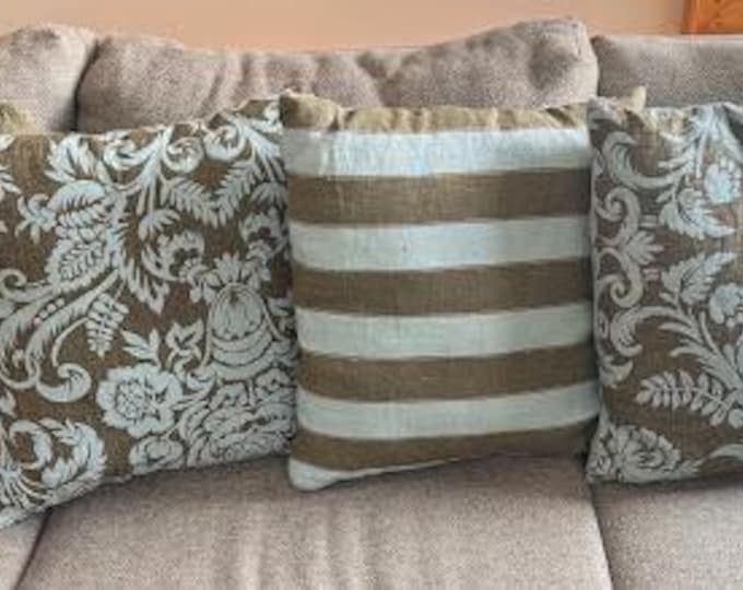 18x18 Pillow Covers (Set of 4) Blue & Brown + Inserts - Home Decor