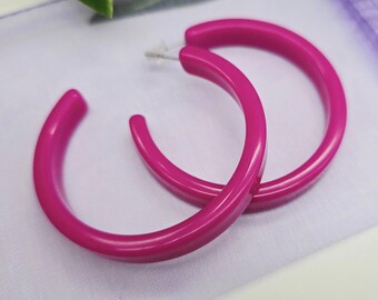 Boho Fuchsia hoops earrings, large earrings, summer jewellery, acrylic earrings, hoops earrings