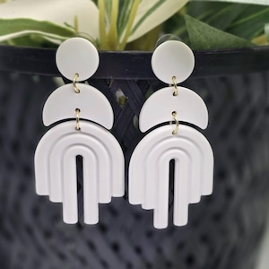 Boho dangle earrings,  white long earrings, summer jewellery, acrylic earrings, multicoloured earrings