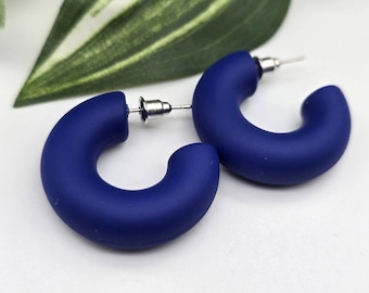 Hoops earrings, navy blue matte resin earrings, summer jewellery, acrylic earrings, circle earrings