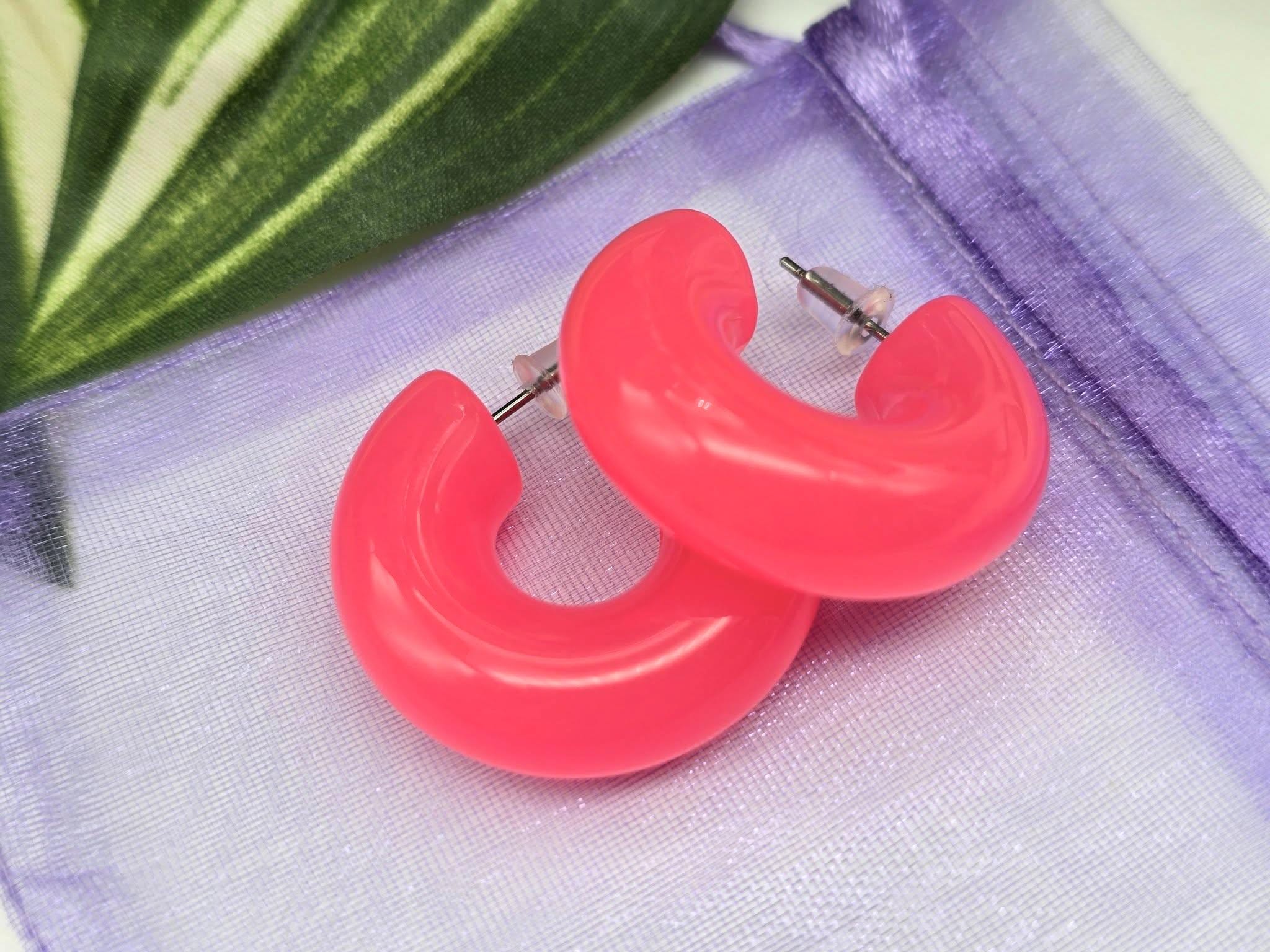 Neon Pink Acrylic Hoop Earrings: Summer Jewelry, image size:2048x1536