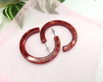 Red Mosaic Hoop Earrings: Acrylic Summer Jewelry
