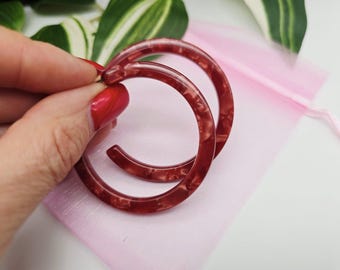 Red Mosaic Large Hoop Earrings: Acrylic Summer Jewelry
