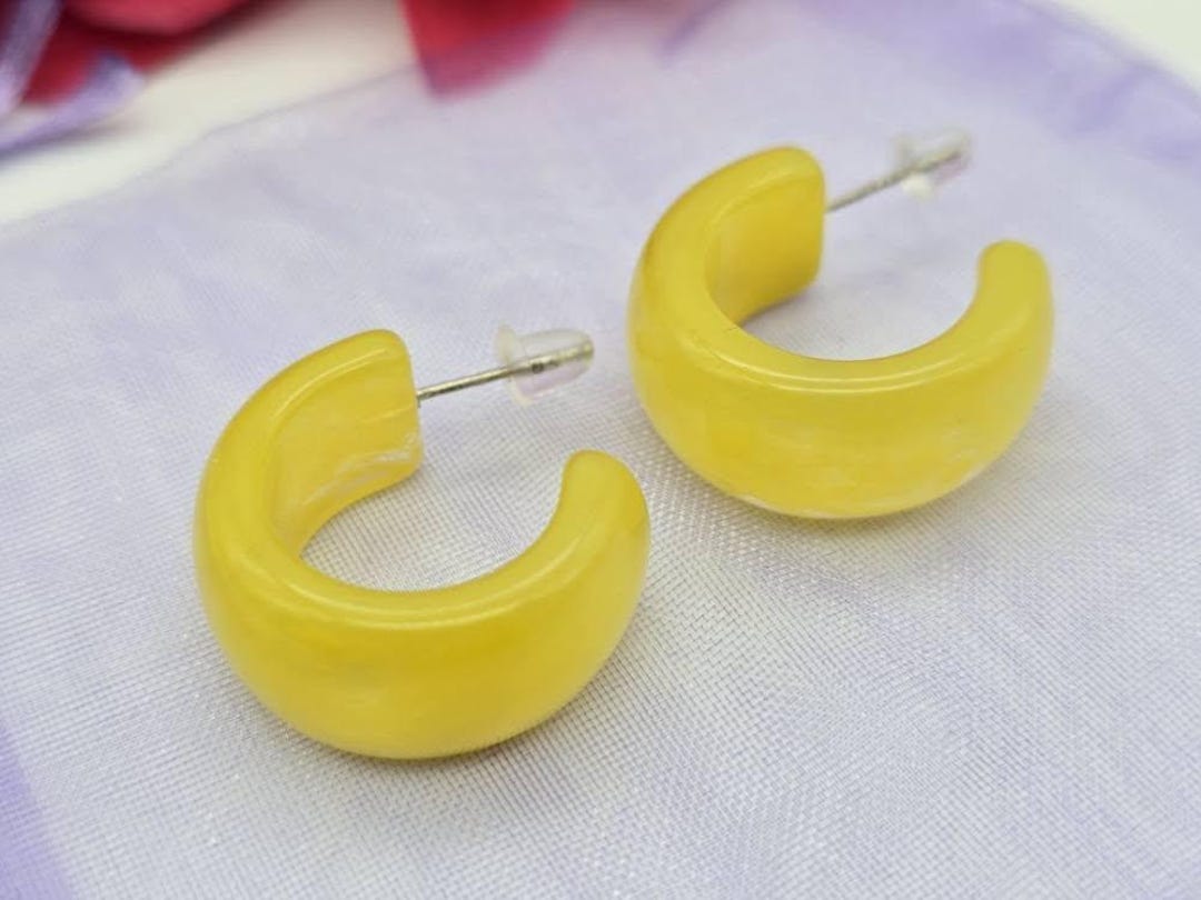 Neon Yellow Acrylic Hoop Earrings: Summer Jewelry, image size:1080x810