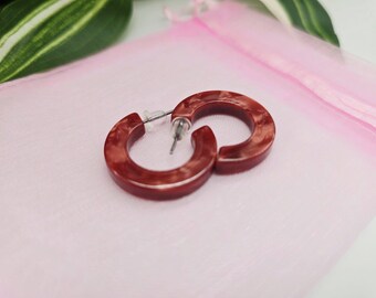 Red Mosaic Acrylic Hoop Earrings: Summer Jewelry