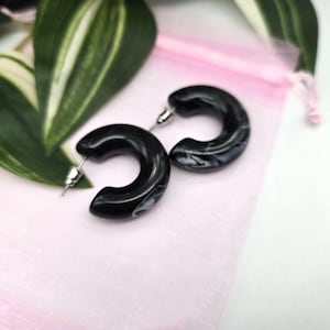 Black Acrylic Hoop Earrings: Summer Jewelry, Hypoallergenic Posts