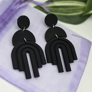 Boho dangle earrings,  black  long earrings, summer jewellery, acrylic earrings, multicoloured earrings