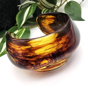 Caramel Brown Acrylic Cuff Bracelet: Transparent Resin Summer Jewelry