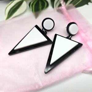Boho dangle earrings, whitened black triangle long earrings, summer jewellery, acrylic earrings, Circle earrings