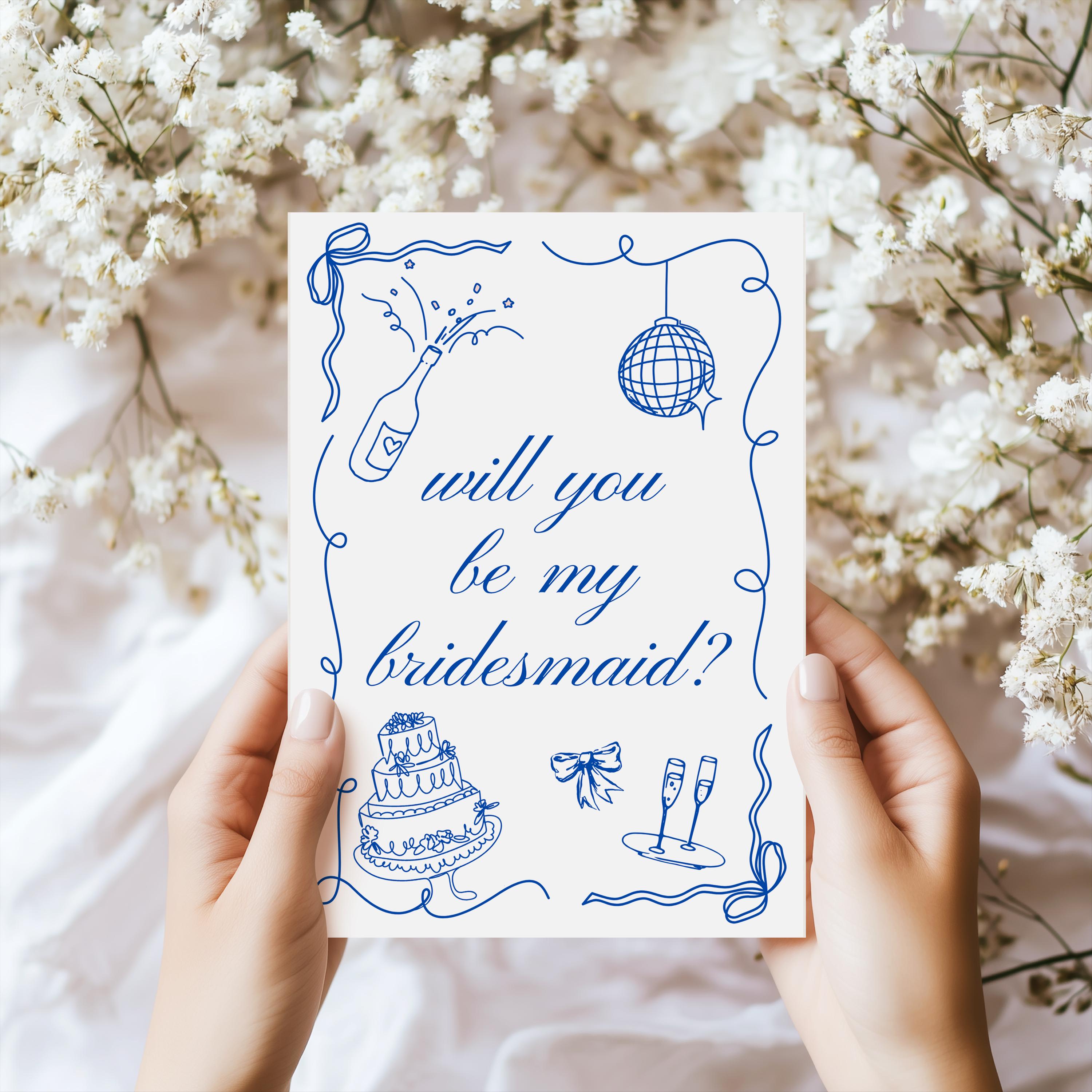 Blue Bridesmaid Proposal Card | Cute & Fun Bridal Party Invite | Personalized Digital Download | Editable Template | Instant Download