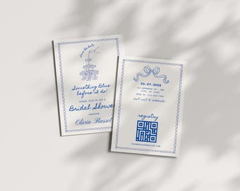 Elegant Blue Bridal Shower Invitation | Personalized Printable Invite | Instant Digital Download Template for Bridal Showers | Editable PDF