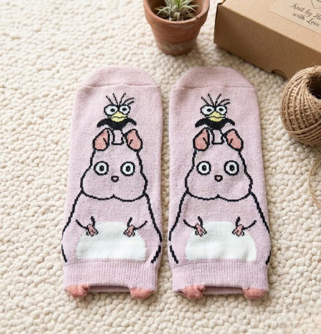 Kawaii Pink Anime Character Socks With Little Bird Friend – Cute, Soft ...