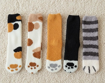 Cat Paw Socks | Cozy Animal Socks | Fuzzy Cat Lover Gift | Cute Winter Socks