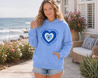 Onda ögat-hoodie för kvinnor, skydda din energi-tröja, onda ögat-hjärthoodie, present till henne Australien, grafisk hoodie för kvinnor, andlig gåva