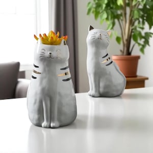 Lindo florero de cerámica con forma de gato, adornos artesanales de cerámica, escultura de animal, arreglo floral de gato de dibujos animados, accesorios, jarrones, regalo de boda