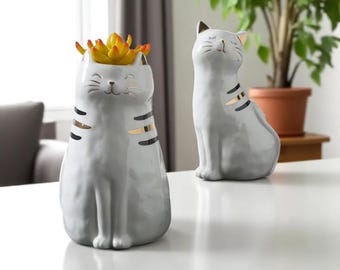 Cute Ceramic Cat Flower Vase Ceramic Handicraft Ornaments Animal Sculpture Cartoon Cat Flower Arrangement Accessories Vases, Weddiing Gift