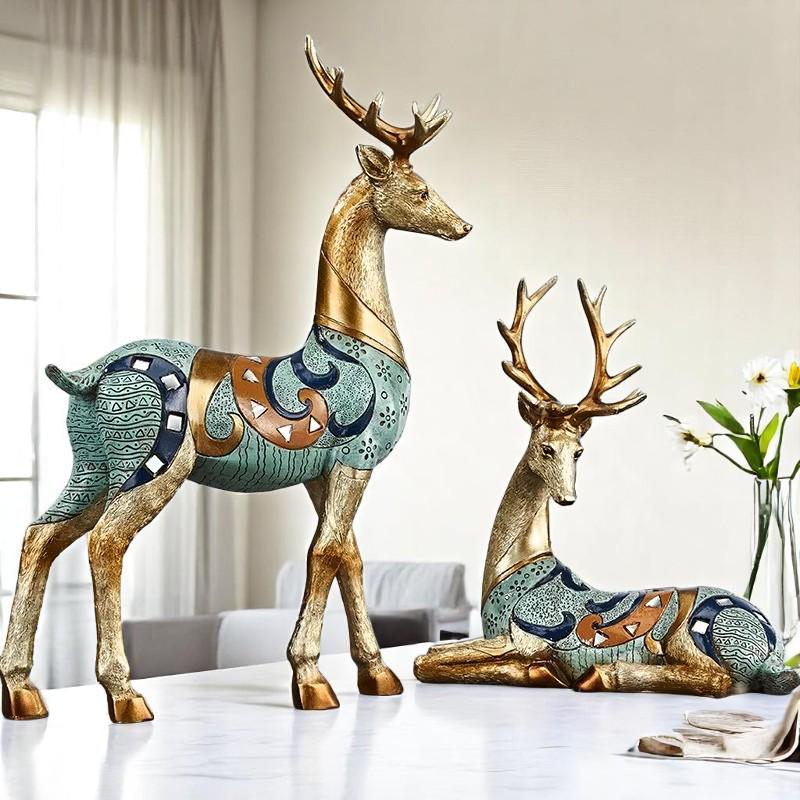 Deer Resin Statue Home Decor,Animal Figurine for Living Room Office Desk,Creative Gift for Dad,Father Day Shelf Ornament Decor.Birthday Gift
