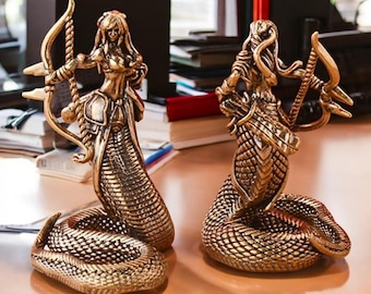 Brass Snake Woman Statue: Greek Myth Serpent Figurine