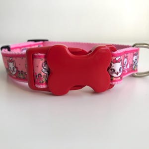 Adoptable Pink Cartoon Cat Dog Collar.
