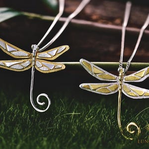 Dragonfly Pendant 925 Silver. Handmade Insect Jewelry. Gold Plated Nature Charm. Gift for Women. Symbolic Fine Jewelry