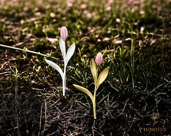 Handmade Tulip Brooch: 925 Silver, Queen Conch Shell, Botanical Pin