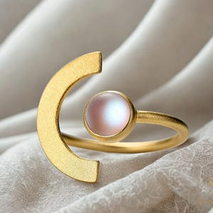 Handmade Moonstone Crescent Ring: Sterling Silver Celestial Jewelry