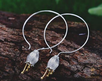 Handmade Sterling Silver Flower Earrings: Gold-Plated Botanical Dangle