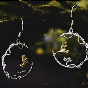 Bird Earrings. 925 Sterling Silver. Handmade Jewelry. Nature Jewelry. Bird drop earrings. Unique gift.