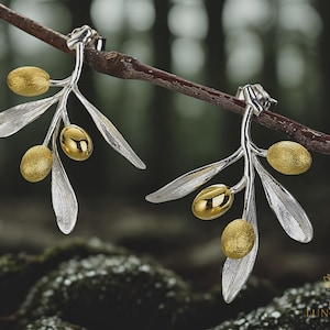 Olive Branch Earrings. 925 Sterling Silver Earrings. Nature Inspired Jewelry. Handmade Statement Earrings. Gift for Women.